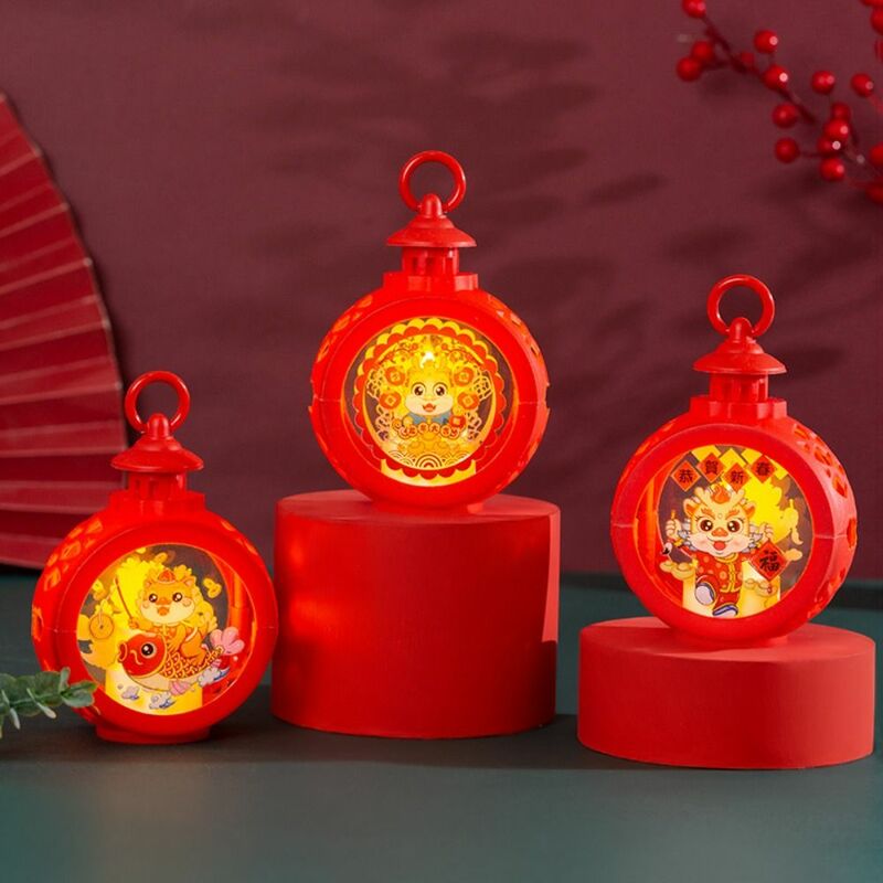 Glowing Spring Festival Wind Lantern LED illuminated New Year Desktop Decoration Lamp Round China-Chic