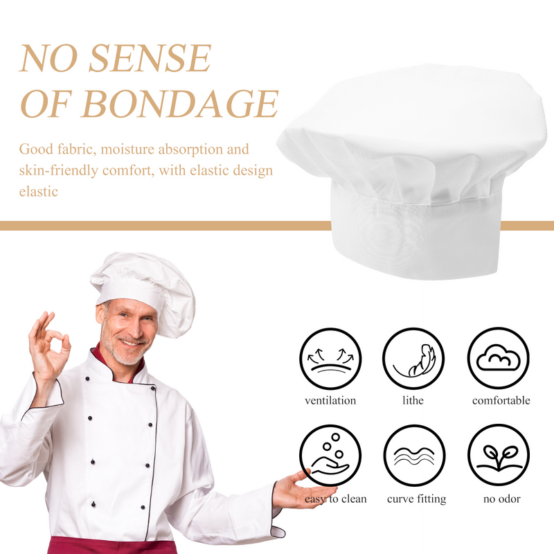 Breathable Chef Hat Men and Women Hats Uniform Restaurant Cotton Elastic Working