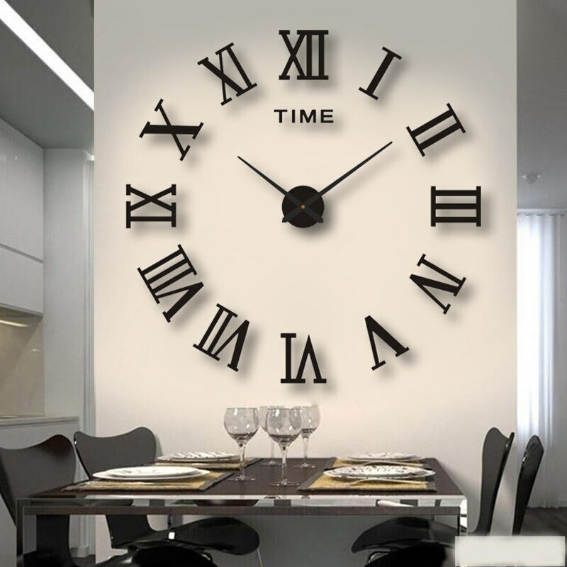 Reloj de pared Digital de acrílico 3D, reloj de pared con espejo de diseño de números romanos, reloj de pared redondo grande de moda, relojes autoadhesivos DIY