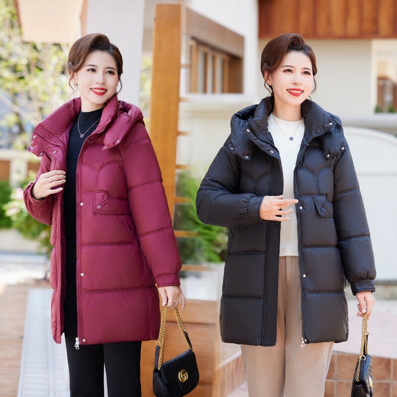 Nuove giacche invernali in piumino di cotone abbigliamento oversize da donna parka lungo cappotti invernali caldi con cappuccio Slim soprabito femminile