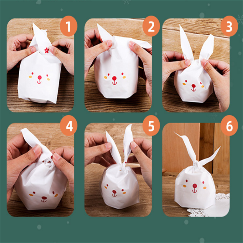 10/50Pcs Small Rabbit Ear Plastic Bags 13x22cm Halloween Jewelry Packaging Bags Cookie Christmas Gift Bag For Biscuits Baking