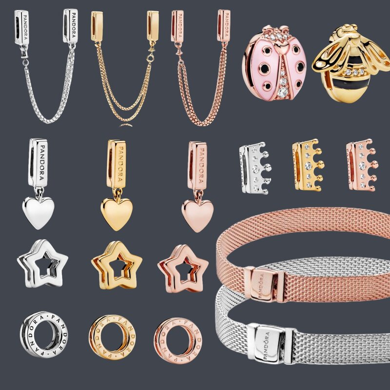 Bracelet plat en argent regardé 925 pour femme, bijoux en or rose, convient à l'original Pandora, bricolage, meilleure vente