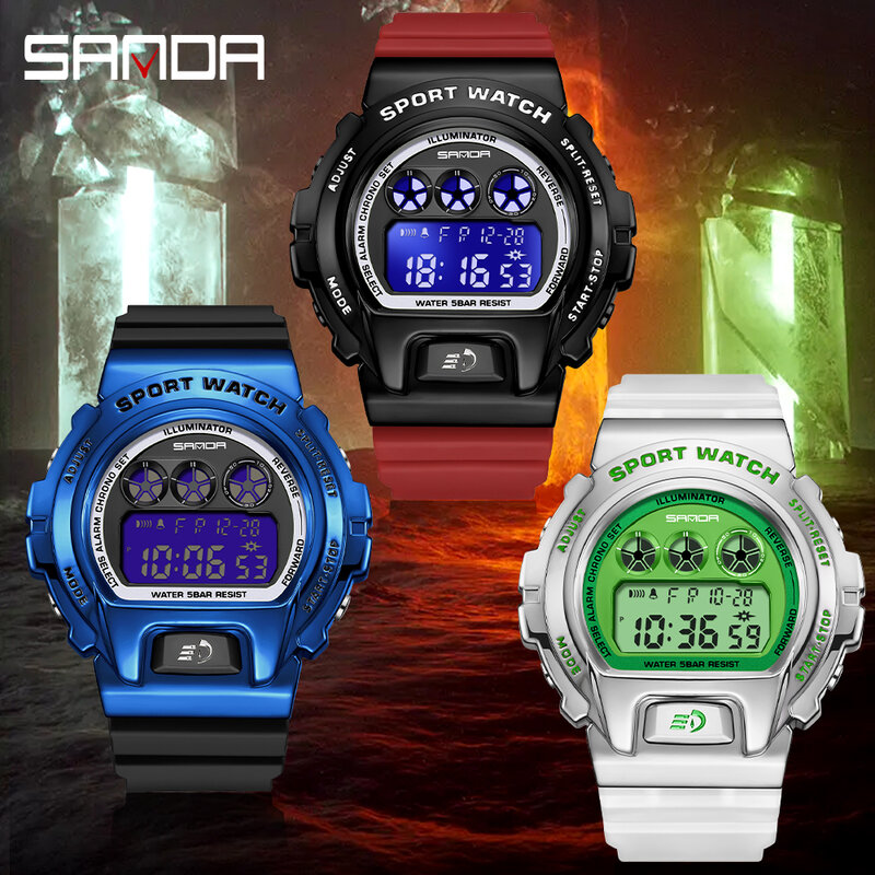 SANDA-새로운 럭셔리 LED 전자 디지털 시계, 패션 캐주얼 남성 스포츠 시계 여성 시계 남성 손목 시계