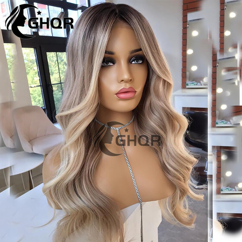 Highlight Human Hair 360 Lace Frontal Wig Ash Brown Blonde Human Hair Wig Full Lace Natural Wave Lace Front Wig PrePlucked Glule