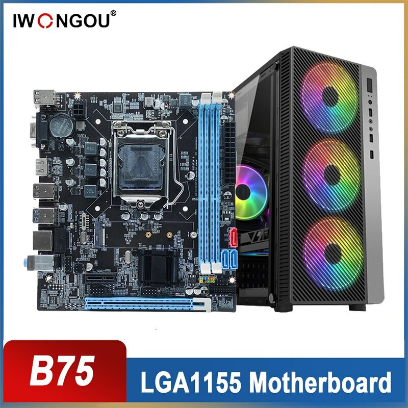 IWONGOU B75 Set Motherboard PC, Kit Gaming Motherboard dengan Core I3 I5 I7 DDR3 Plate Placa Mae LGA 1155 prosesor Motherboard dan