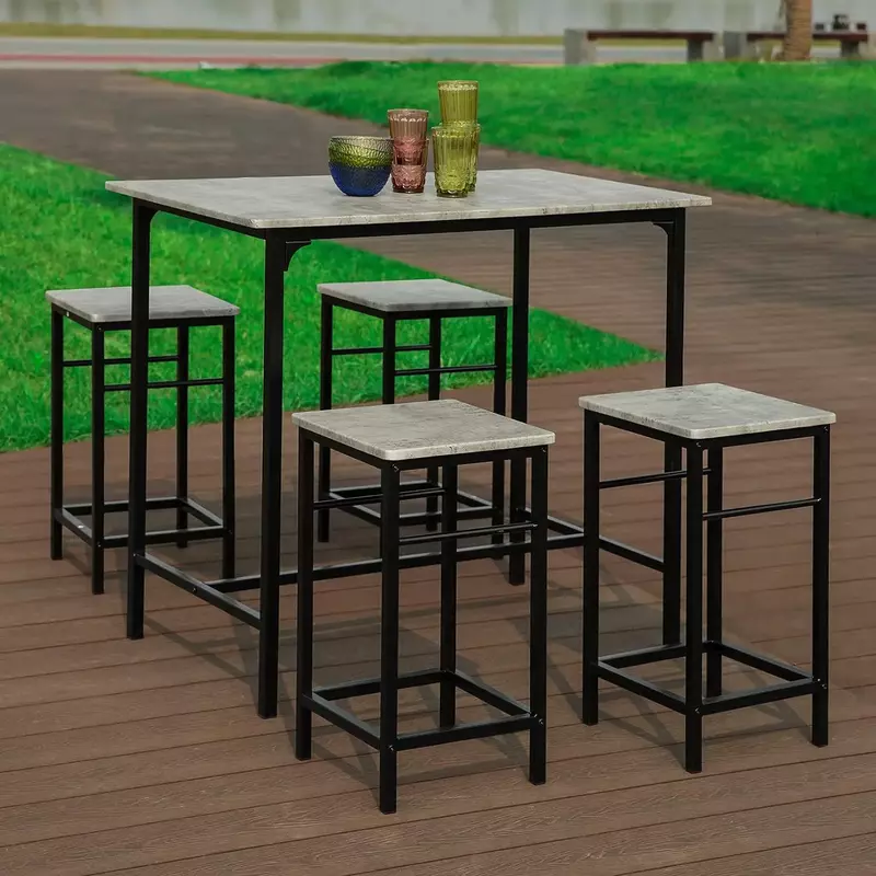 Mesa de comedor con 4 taburetes para el hogar, juego de mesa de Bar, mesa de desayuno de cocina, OGT11-HG, 5 piezas