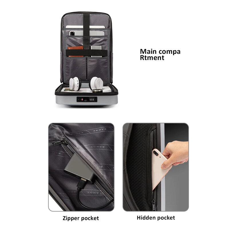 남성용 노트북 하드 쉘 배낭 TSA 잠금 게임 배낭, USB 충전 슬림 E 스포츠 팩, 방수 도난 방지 여행 가방, 16 인치