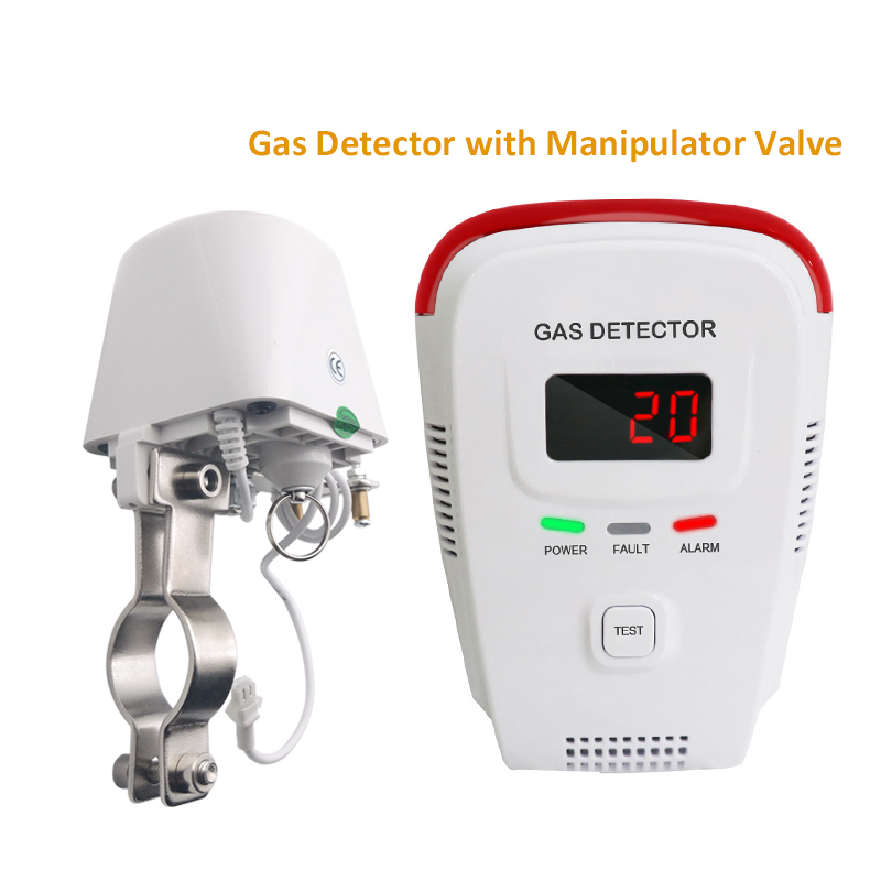 Detektor kebocoran Gas LPG Alarm metana Sensor perlindungan keamanan sistem Monitor dengan DN15 katup Manipulator untuk kehidupan pintar