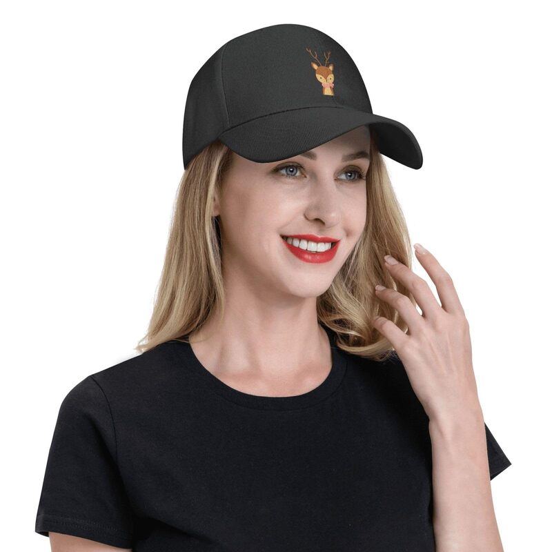 หมวกเบสบอลกวางน่ารักสำหรับผู้ชายผู้หญิงหมวกกอล์ฟปรับได้สีดำ