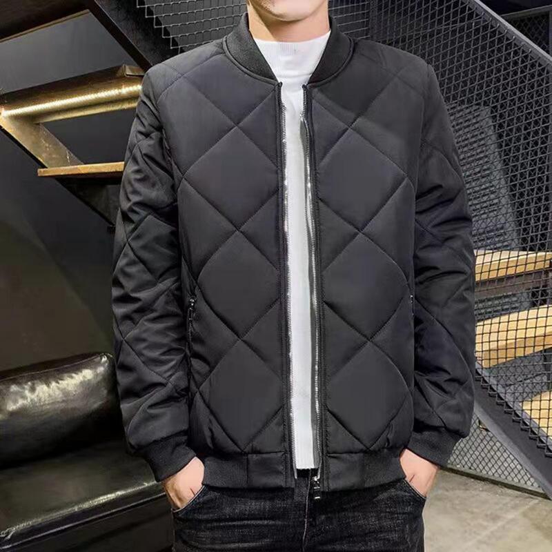 Мужская зимняя куртка-бомбер, Мужская ветровка, сохраняющая тепло, однотонная зимняя утепленная бейсбольная куртка на молнии с хлопковой подкладкой, уличная одежда