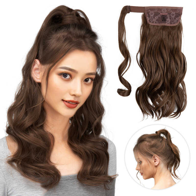 Long Syntheti Wavy Ponytail Hair Extension Curly Clip In Fake Hairpiece Wrap Around Pigtail False Smooth Pony Tail For Women