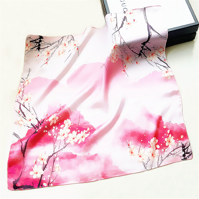 2023 Square Scarf 60*60 Women's Fashion Shawl Silk Scarf Brand Printing Pattern Outdoor Products On The Beach Foreign Trade Jewe