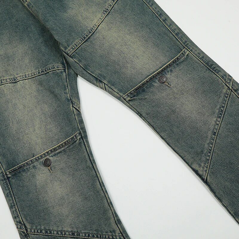 UPRAKF Spliced Jeans Pocket Black Streetwear Summer Denim Pants Casual High Street Fashion Trousers Washed Harajuku Button