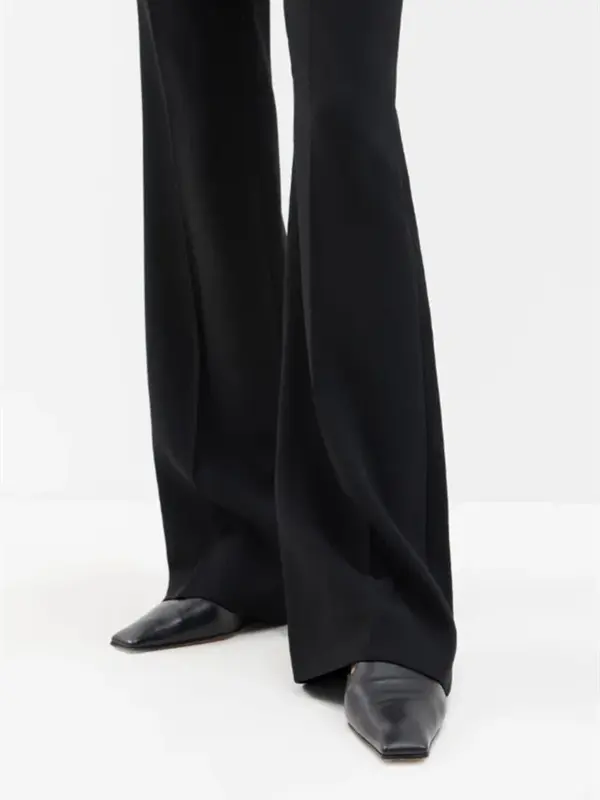 กางเกงขายาวรัดรูปเอวสูงสีดำบานสำหรับผู้หญิง2024 celana setelan ใหม่ฤดูใบไม้ผลิ