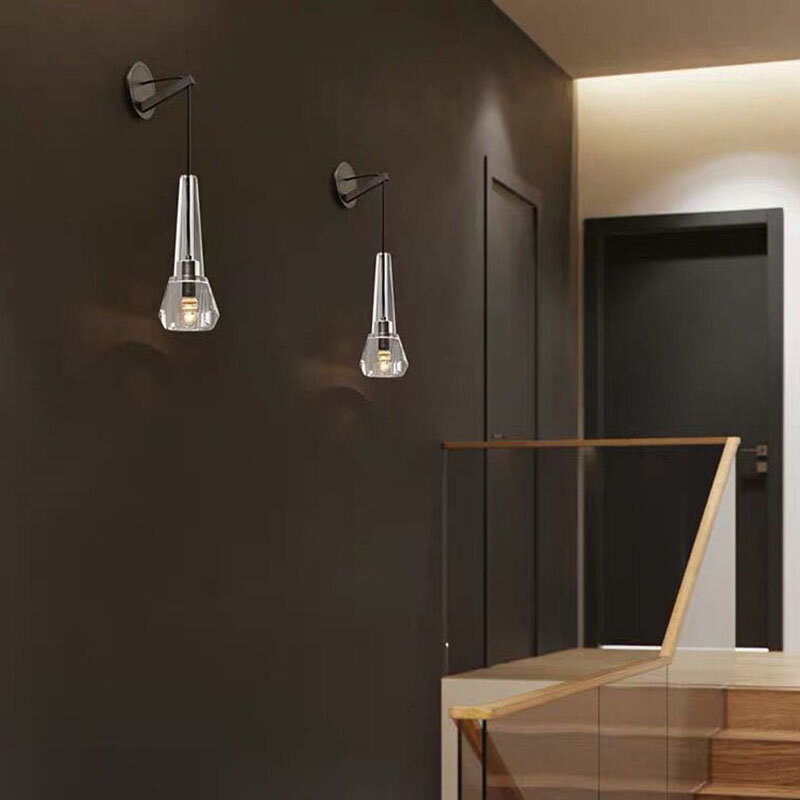 Cobre cristal LED lâmpada de parede, design simples, Postmodern sala fundo, quarto cabeceira iluminação, luxo