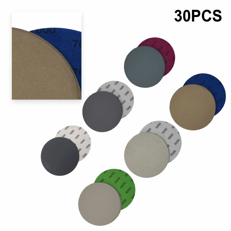 30pcs New Upgraded Disc Water Matte Paper 5 Inch 125mm Hook&Loop Wet/Dry 1000 1500 2000 3000 5000 7000 Sanding Discs Power Tool