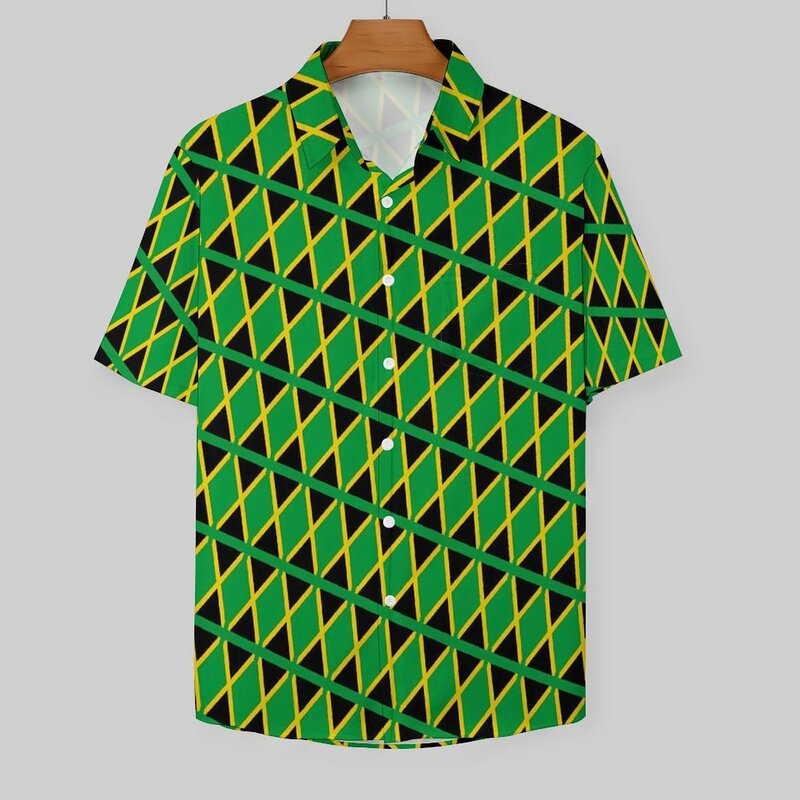 자메이카 국기 여행 하와이 셔츠 남성용, 휴가 스포츠 선풍기 캐주얼 셔츠, 반팔 스트리트웨어, 빈티지 오버사이즈 블라우스