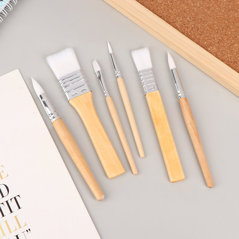 6 pezzi pennelli per acquerello portatili manico in legno Set di penne per pennelli per pittura ad acquerello per l'apprendimento di strumenti di pittura acrilica a olio fai da te