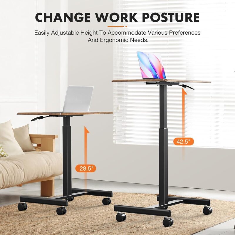 Small Mobile Rolling Standing Desk -Overbed Table,Teacher Podium with Wheels, Adjustable Height Table,Desk Laptop Computer Cart