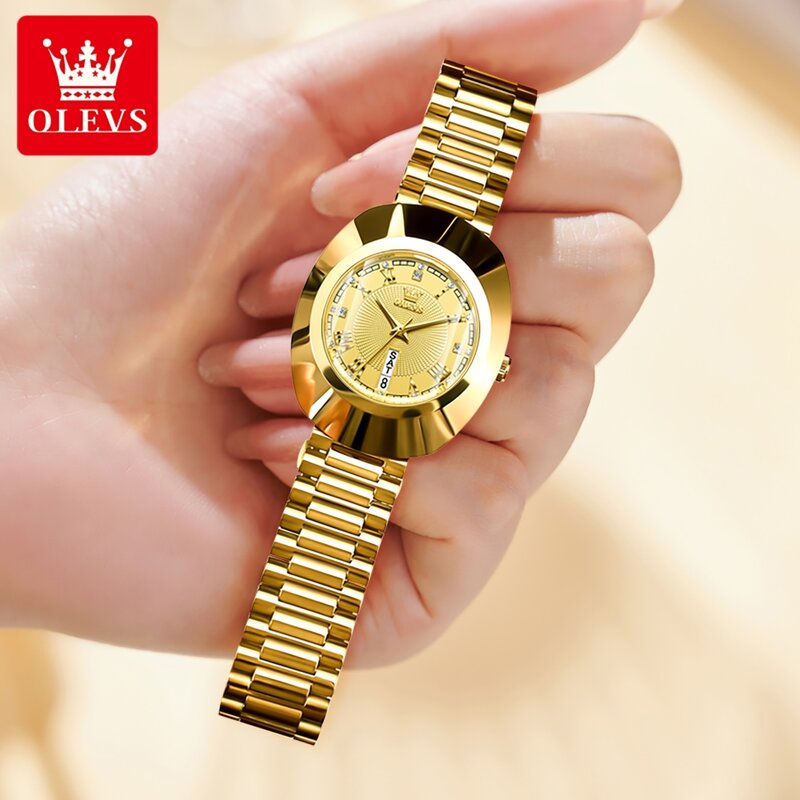 OLEVS Gold Women's Watches Prismatic Mirror Surface Quartz Watch Calendar Waterproof Original Authentic Exquisite Female Watch