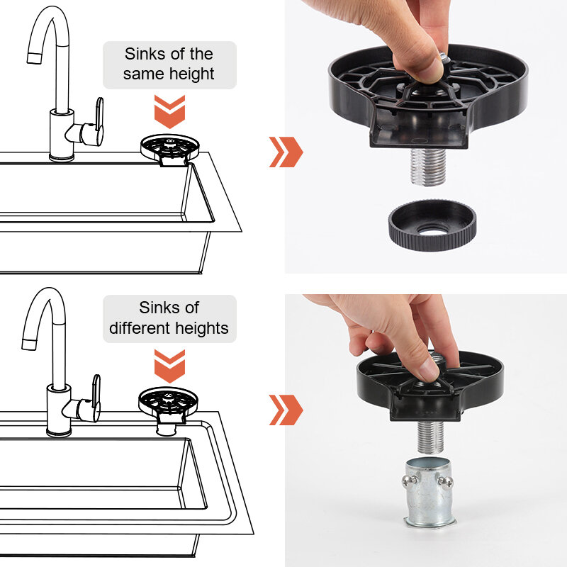 Automatische Spoeling Glas Rinser Voor Gootstenen Fles Wasmachine Rond Zwart Cup Clenar Bar Glas Rinser