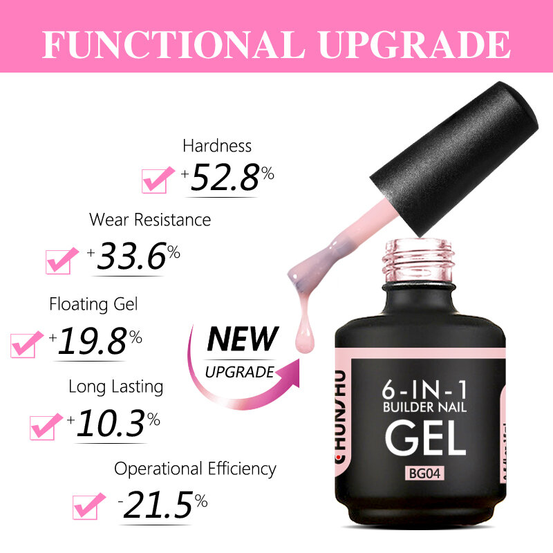 CHUNSHU 15ML Builder Nail Gel In A Bottle 6IN1 Neon Color Nail Construction Extension Gel Polish Clear Pink UV Led Base Top Coat