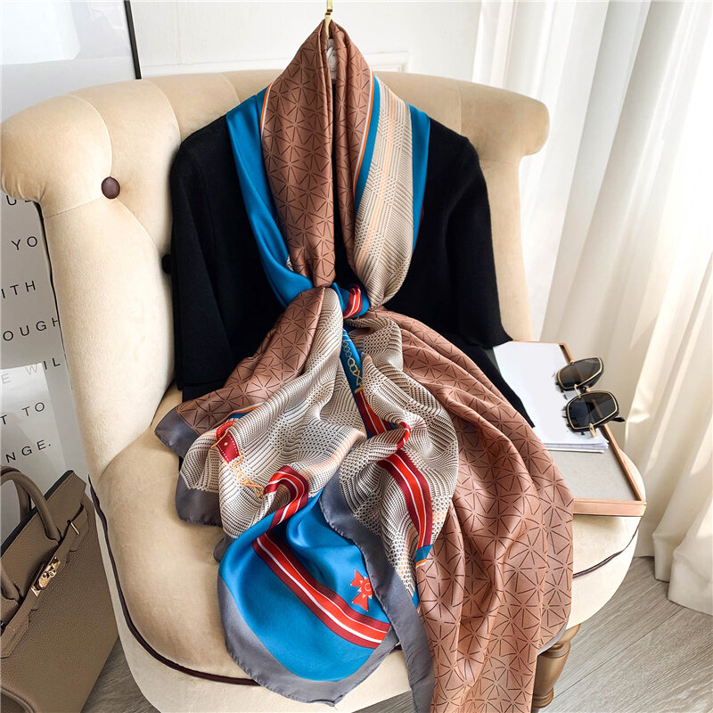 Брендовый дизайнерский шелковый шарф, женский платок, бандана, длинные шали, зимние шарфы из пашмины, ский хиджаб 2022