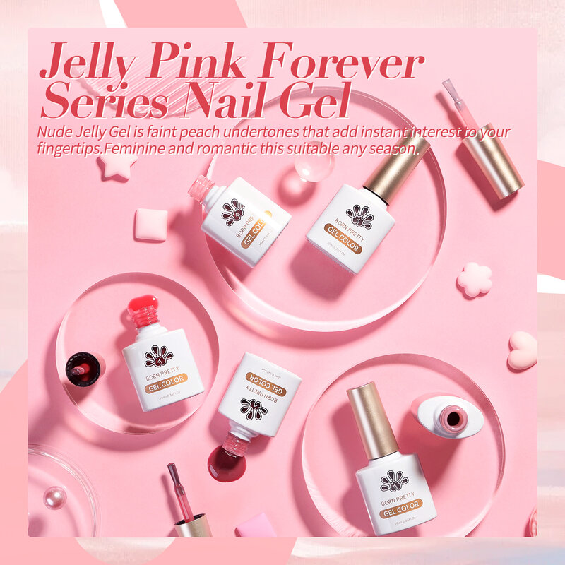 BORN PRETTY Jelly Nude Gel Nail Polish 10ml Light Pink Peach Translucent Color UV Light Cure Gel Varnish Nail Art DIY at Home