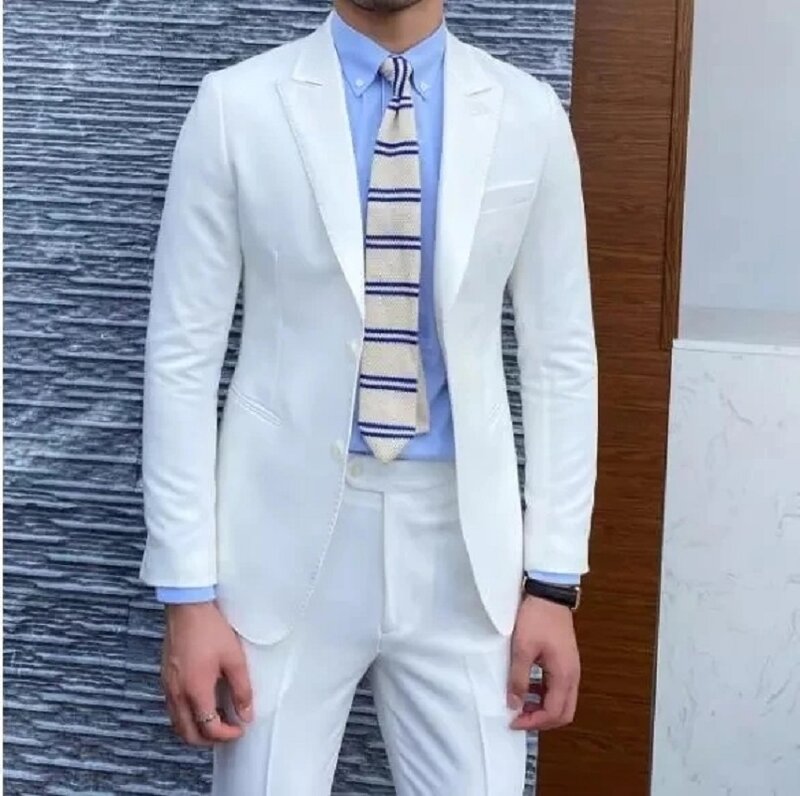 Mens suits Black White Blue Business Casual 2 Button Suit Costume Homme Luxe Slim Fit 2 Pieces Suit