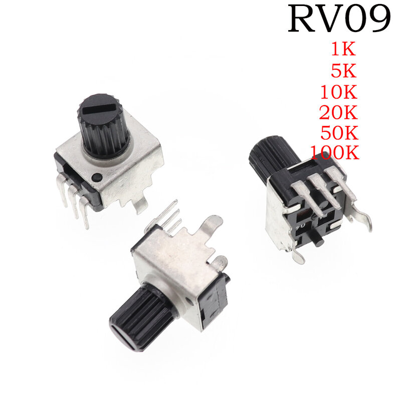 1-10PCS RV09 1K 2K 5K 10K 20K 50K 100K 102 202 502 103 203 503 Adjustable Resistance Potentiometer Vertical 7.5mm Handle Length