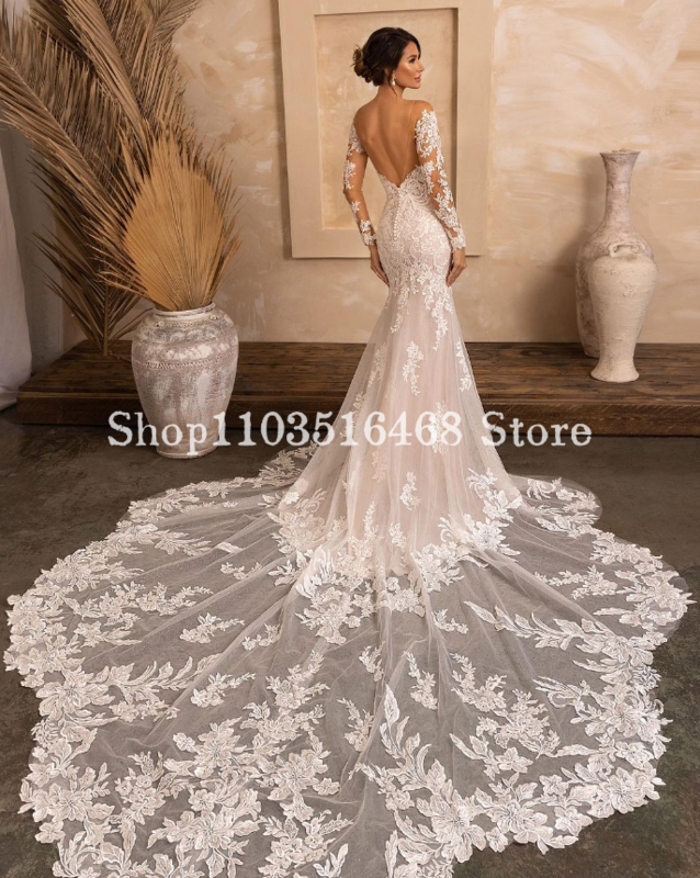 Sexy Wedding Dresses 2024 Luxury Strapless Applique Long Sleeve Skinny Mermaid Bridal Gowns Formal Wedding Bridal Dresses