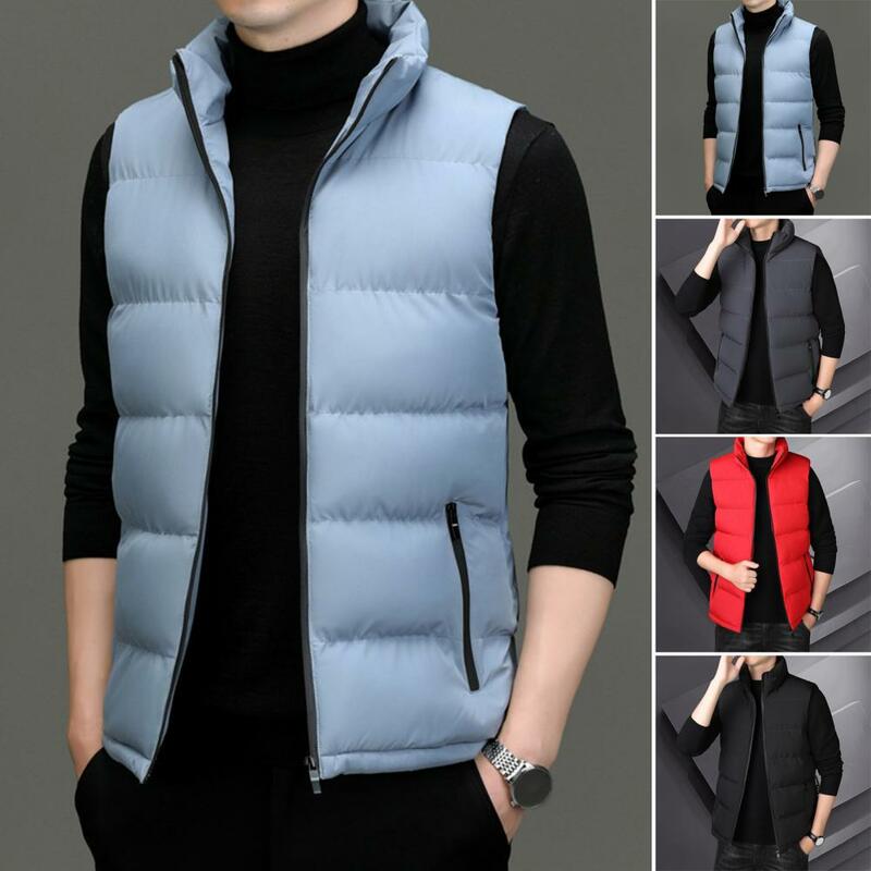 Male Vest Warm Windproof Men's Down Vest with Dual Pockets Zipper Closure Stylish Sleeveless Waistcoat for Autumn/winter Zipper