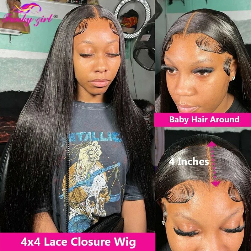 Peluca de cabello humano liso sin pegamento para mujeres negras, postizo de encaje Frontal transparente de 34 pulgadas, 13x6, 13x4
