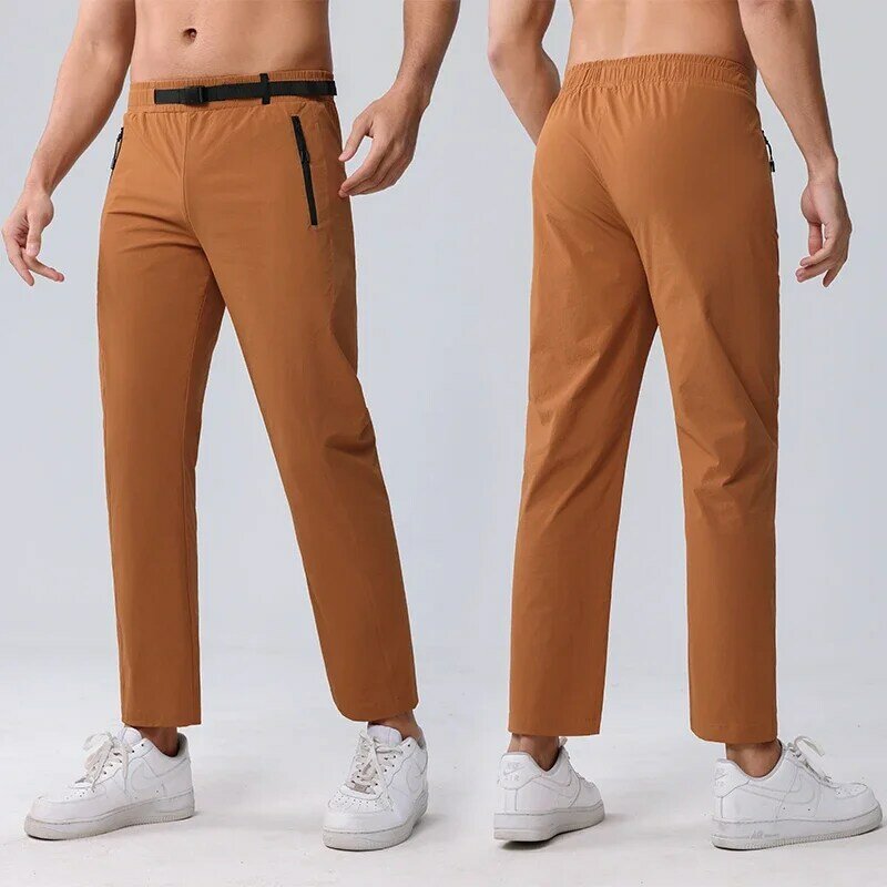 Men Silk Straight Breath Sweatpants Training Joggings Trousers Fitness Casual Sweatpants Running Pants With Zipper Pockets