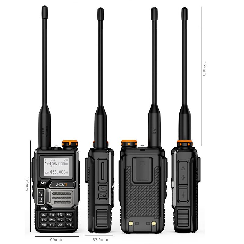 KSUN-Airband Receiver Radio, профессиональная рация, большой радиус действия, портативная, перезаряжаемая, UHF, NOAA, UV60D, 5 Вт