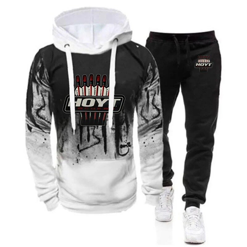 2024 Hoyt Archery Men's Harajuku High Street Printing Pullover Hoodie + Trousers New Gradient Color Two-piece Suits