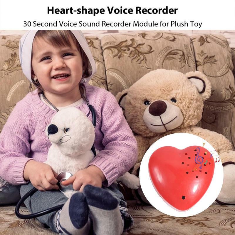 مسجل صوت على شكل قلب لدمية الحيوانات المحشوة ، تسجيل 30 ثانية ، زر صوت صغير قابل للبرمجة ، صندوق صوت ، لعبة قطيفة