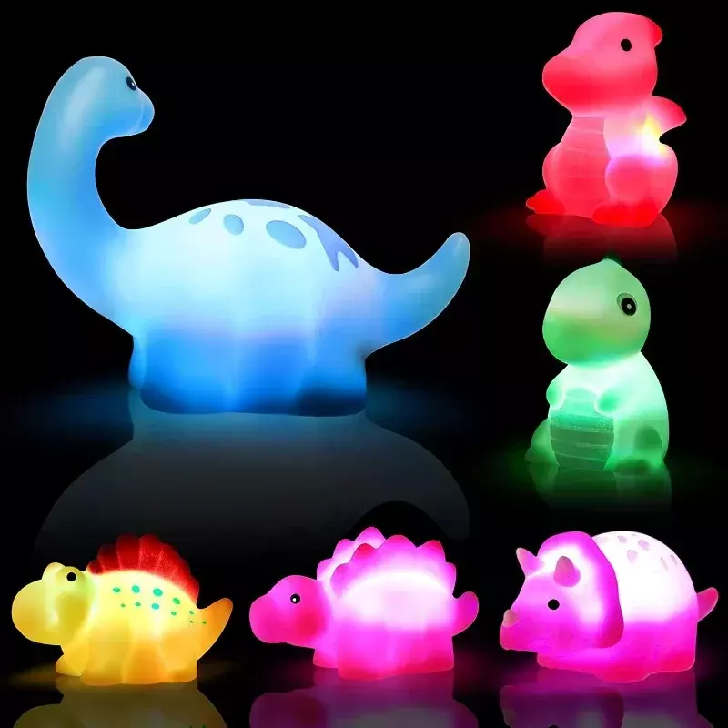 1/6 buah bayi hewan lucu mainan mandi berenang bermain air LED mainan lampu Set mengambang induksi bercahaya dinosaurus untuk anak-anak hadiah lucu