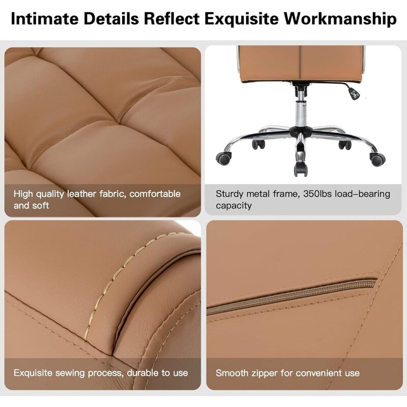 Executive Office Chair Adjustable Leather Chair High Back Swivel Office Desk Chair with Padded Armrest 350lbs Load-Bearing