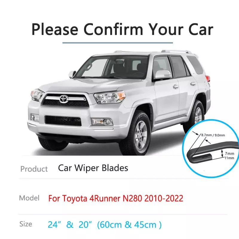Escobillas de limpiaparabrisas sin marco para Toyota 4runner N280 2010 ~ 2022, escobillas de limpieza de goma, accesorios de coche, gancho U J