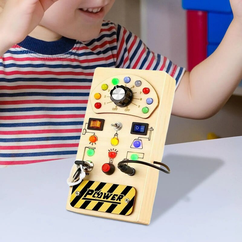 LED Busy Board Portable LED Wooden Sensory Board for Kids Preschool Children