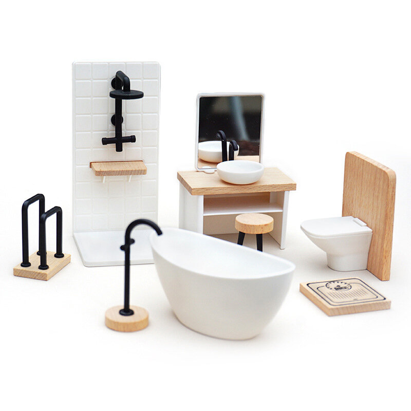 Simulation Waschbecken Badewanne Toilette Dusche Modell Puppenhaus Möbel Modell 1/12 1/6 Maßstab Puppenhaus Bad Miniatur Zubehör