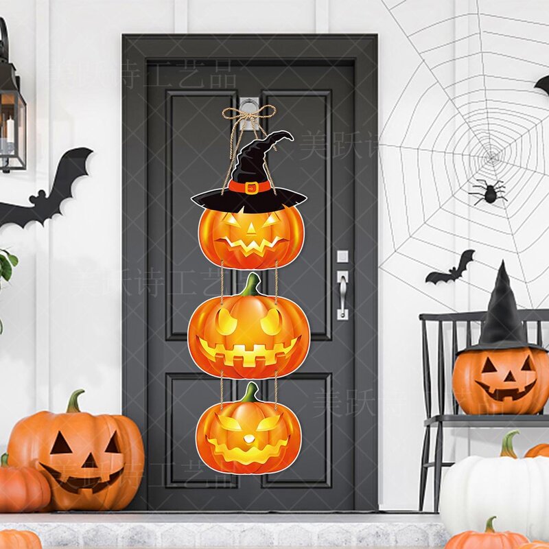 Dekorasi pesta Halloween, dekorasi pintu kelelawar hantu labu, liontin SELAMAT Halloween, Festival hantu, dekorasi pesta untuk rumah 2023