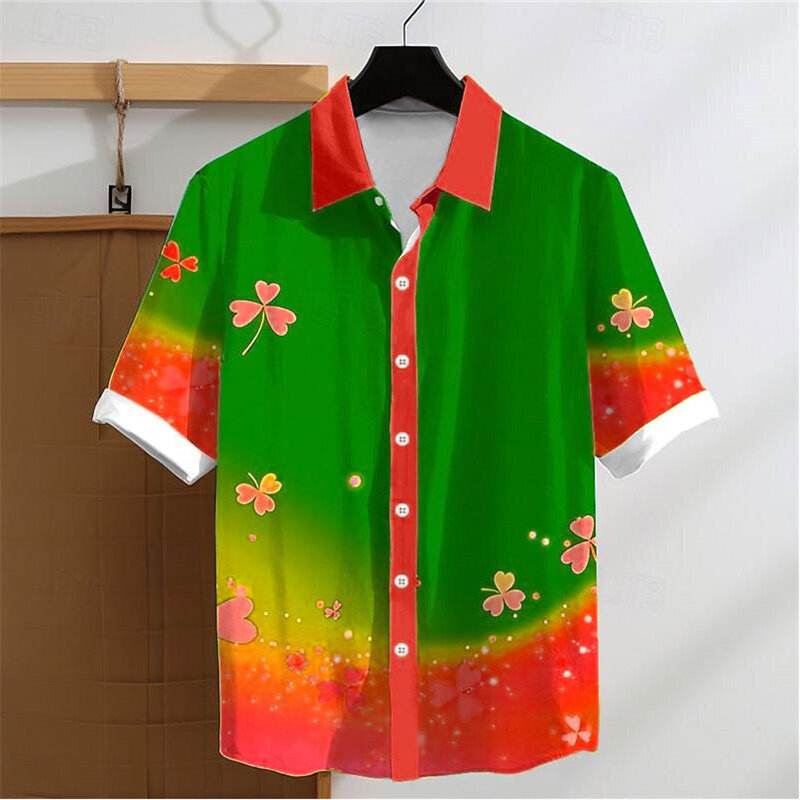 Four-leaf clover casual men's shirt outdoor street casual daily summer lapel short-sleeved 15 colors XS-5XL shirt fast delivery