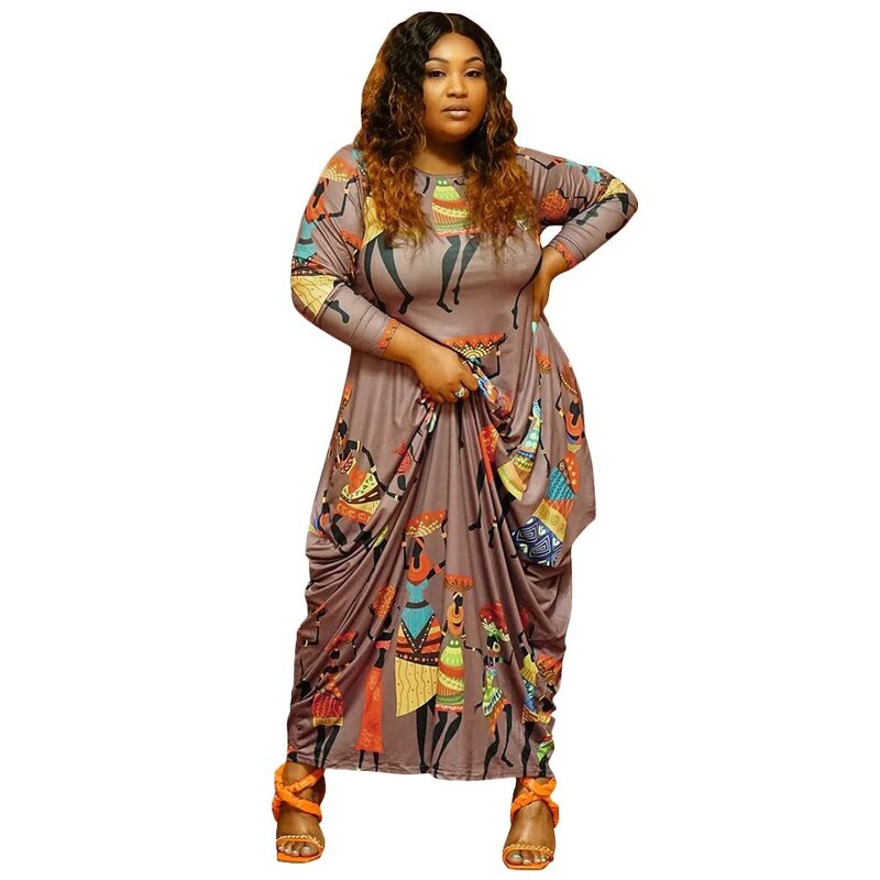 L-4XL Grande Taille Robes pour Femmes Vêtements Tenues 2022 Automne Imprimer À Manches sulfadt Africain Maxi Robe En Gros Dropshipping