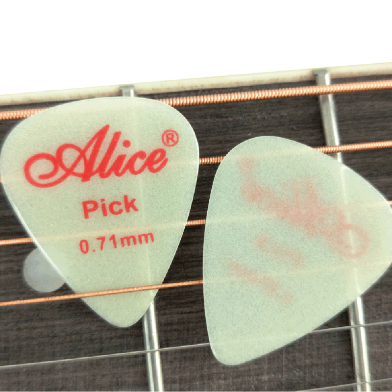 앨리스 발광 기타 픽 형광 0.58, 0.71, 0.81, 0.96, 1.2, 1.5mm, 어쿠스틱 일렉트릭 기타, 어둠 속에서 빛남