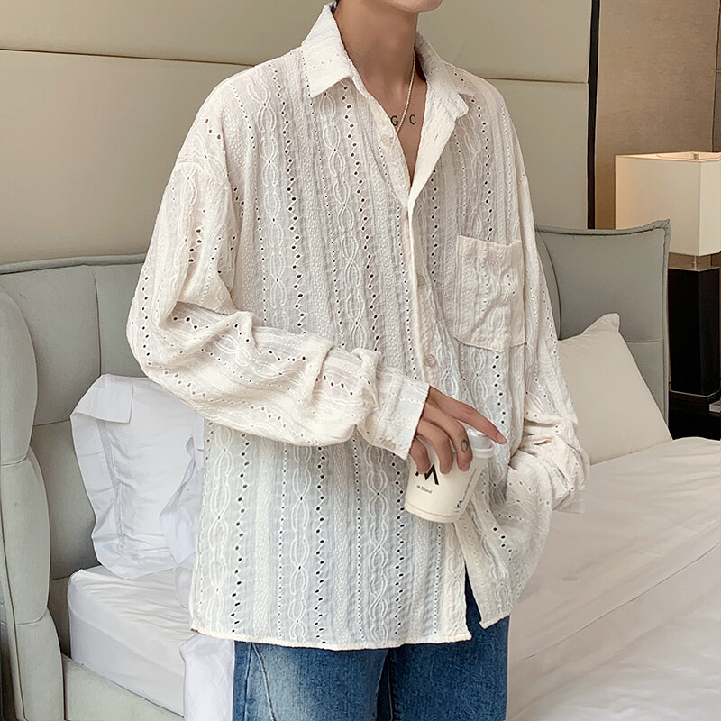 NOYMEI-camisa ahuecada con solapa para hombre, cárdigan de manga larga con bolsillos, estilo coreano, WA3947, novedad de verano, 2024