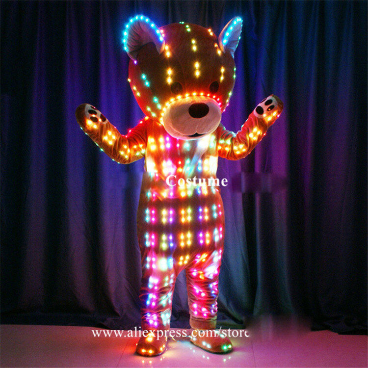 Rgb Licht Beren Pop Kleurrijke Uitvoering Draagt Led Light Beer Robot Led Kostuums Lichtgevende Full Color Outfit
