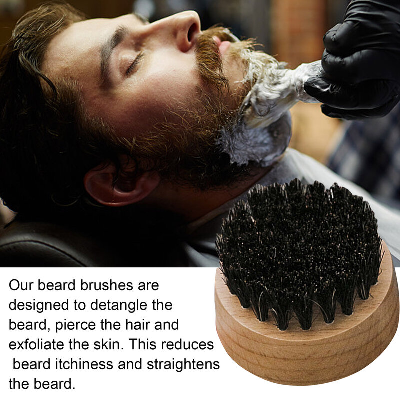 Brosse à barbe ronde en bois naturel pour hommes, poils de sanglier fermes, professionnelle pour le coiffage