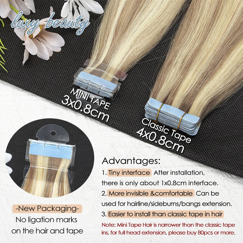 Mini Tape in Haar verlängerungen Echthaar Doppelseite unsichtbares nahtloses Tape ins Haar natürliches glattes schwarzbraunes blondes Haar